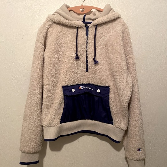 Champion Faux Fur Hoodie with 3/4 Zipper - Picture 1 of 5